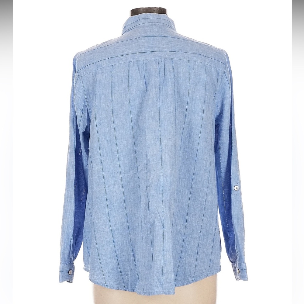 NWT J. JILL Blue Linen Stripe Long Sleeve Button Down Shirt Classic Office | XLP - Picture 2 of 16
